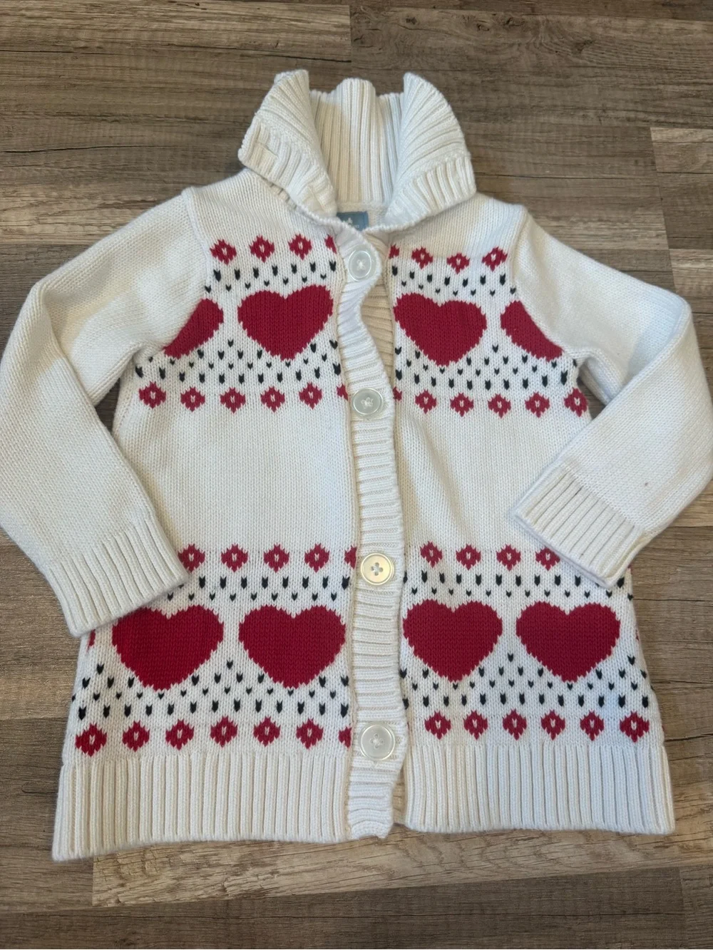 Gap Cream Cardigan Sweater with Red Heart Pattern